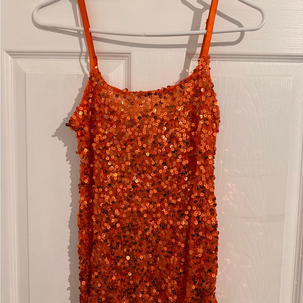 Body Central Orange Sequin Cami Dress